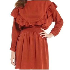 Gianni Bini Dress Small S 2 4 6 Red Orange Long Sleeve Ruffle wedding guest midi